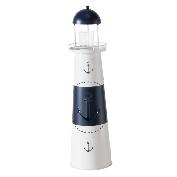 Laterne Büsum – maritime Leuchtturm Laterne aus Metall und Glas in Blau Weiß