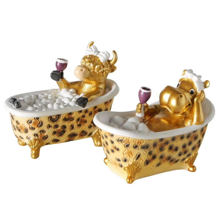 Dekoaufsteller Viviana 2er Set – handgefertigte Tierfiguren in Badewanne aus Kunstharz