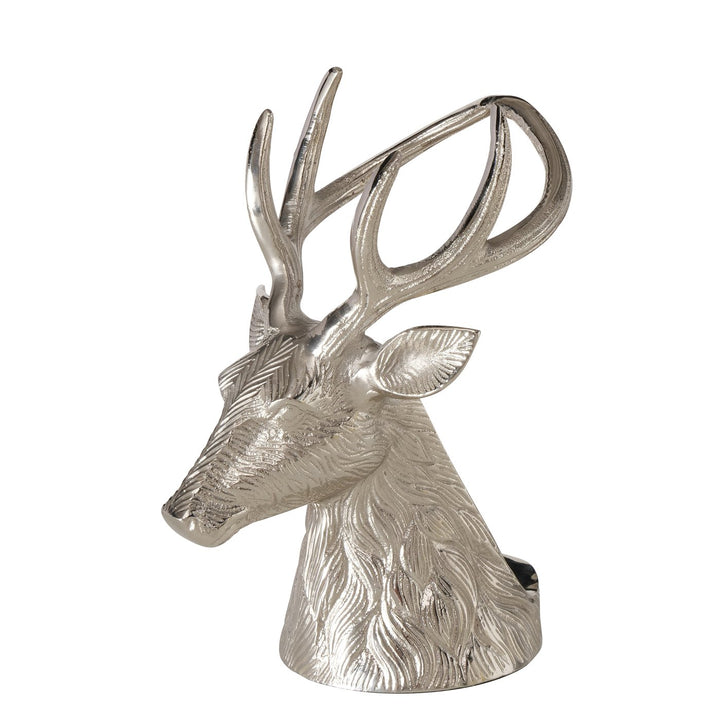 Flaschenträger Claudius – dekorativer Flaschenhalter in Hirschform aus Aluminium in Silber