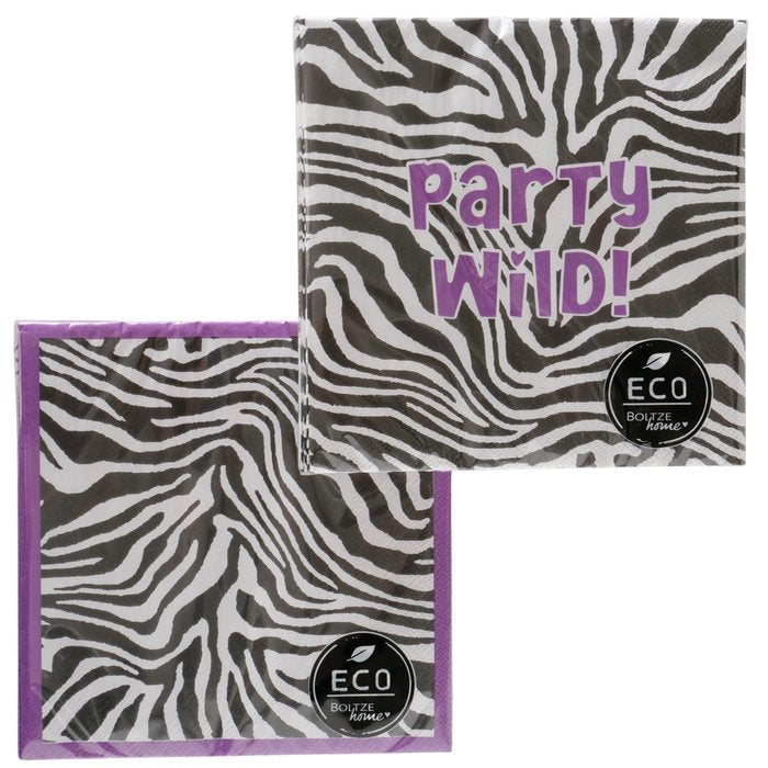 Servietten Zebra Party Wild 2er Set aus recyceltem Papier, quadratisch 16,5 cm
