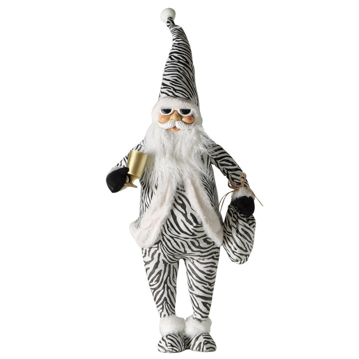 Weihnachtsfigur Santa Zebra – handgearbeiteter Weihnachtsmann in Schwarz Weiß, 100 cm