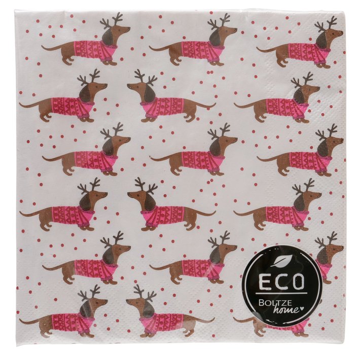 Servietten Freddy – weihnachtliche Papierservietten mit Dackel Motiv in Pink