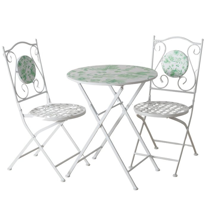 Gartenmöbelset Kate dreiteilig aus Metall in Weiß mit floralem Design