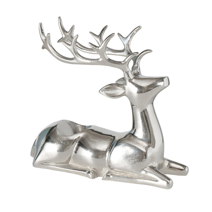 Flaschenträger Madus – dekorativer Flaschenhalter in liegender Hirschform aus Aluminium in Silber