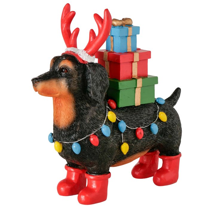 Dekofigur Hund Chase mit Geschenken, handgearbeitet, 21,5 cm hoch