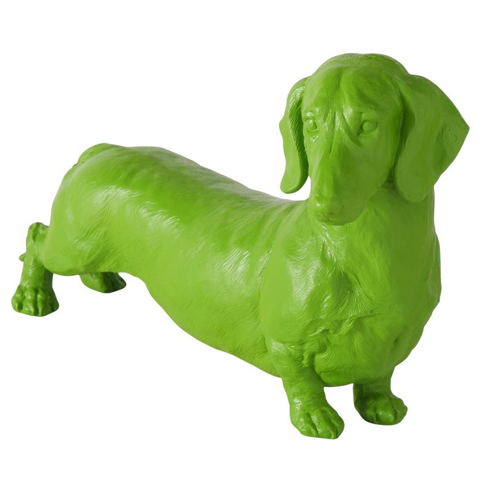 Figur Wuffy – Moderner Dackel in lebendigem Grün