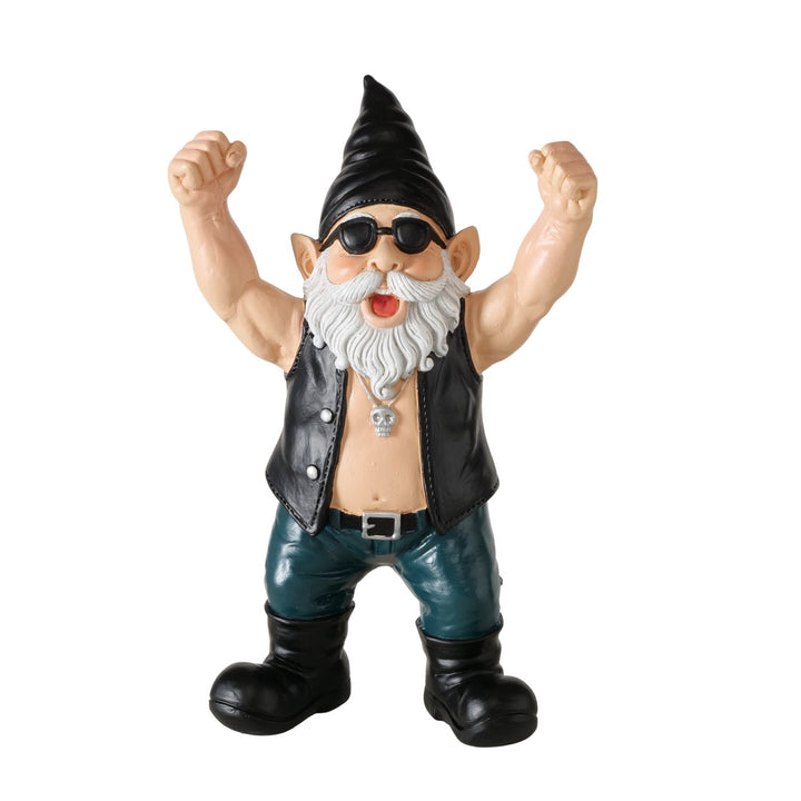 Rockiger Gartenzwerg  Wolfgang mit Lederweste und Sonnenbrille