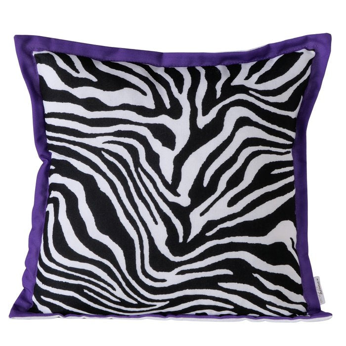 Sofakissen Zebra 45 x 45 cm mit lila Rand, dekoratives Kissen mit Reißverschluss