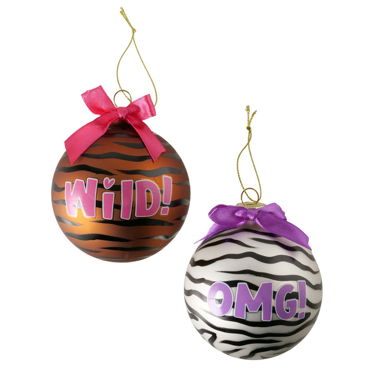 Weihnachtskugeln Zebra 12er Set aus Glas, handgemalt, 9 cm hoch