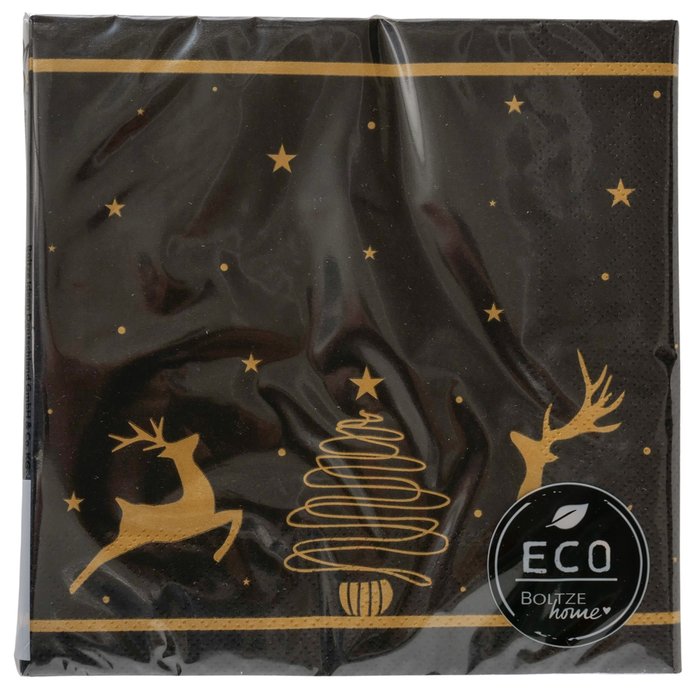 Servietten 2er Set Hirsch Gold Schwarz – edle Weihnachtsservietten mit Hirsch und Tannenbaum Motiv