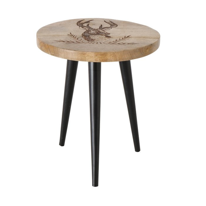 Tisch Rudolf – Handgearbeitetes 2 teiliges Beistelltisch Set aus Mangoholz mit Hirschmotiv