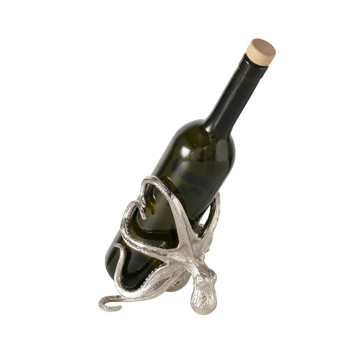 Flaschenträger Octo – dekorativer Flaschenhalter aus Aluminium in Silber