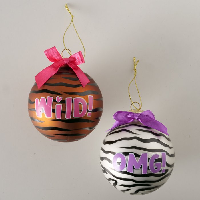 Weihnachtskugeln Zebra 12er Set aus Glas, handgemalt, 9 cm hoch