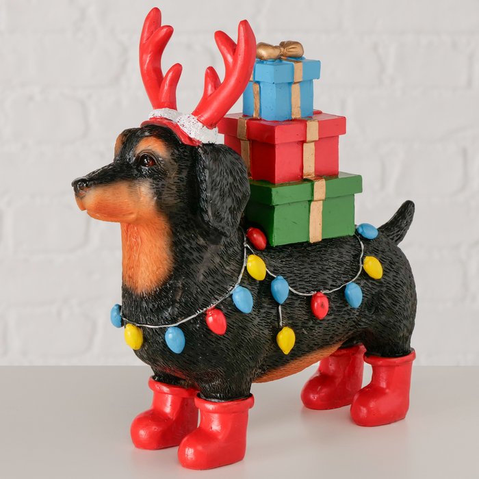 Dekofigur Hund Chase mit Geschenken, handgearbeitet, 21,5 cm hoch