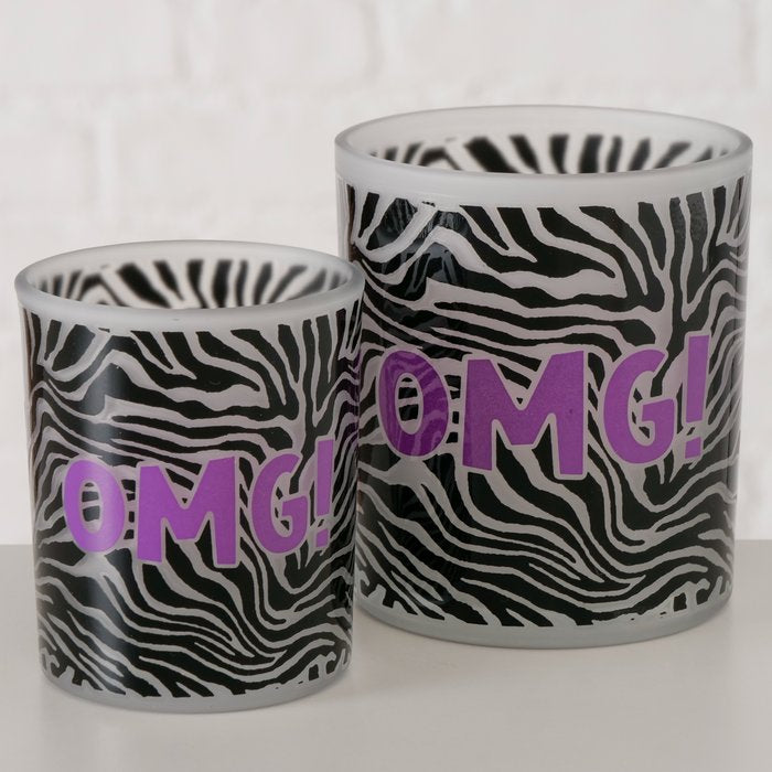 Windlicht Zebra OMG 2er Set aus Glas, modern mit Animal Print