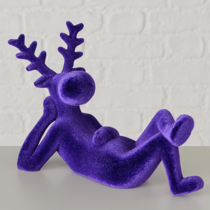Figur Timor – moderner Deko Hirsch in Lila mit beflockter Oberfläche