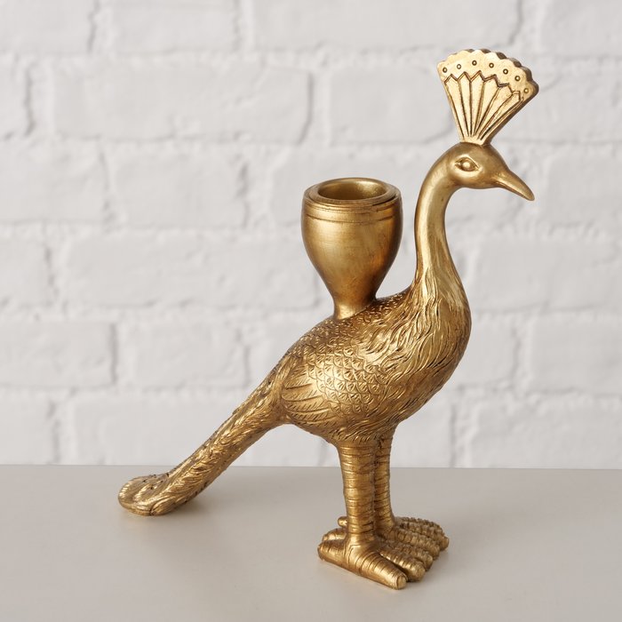 Kerzenleuchter Paon Pfau Gold – dekorativer Kerzenhalter mit Glanz Effekt