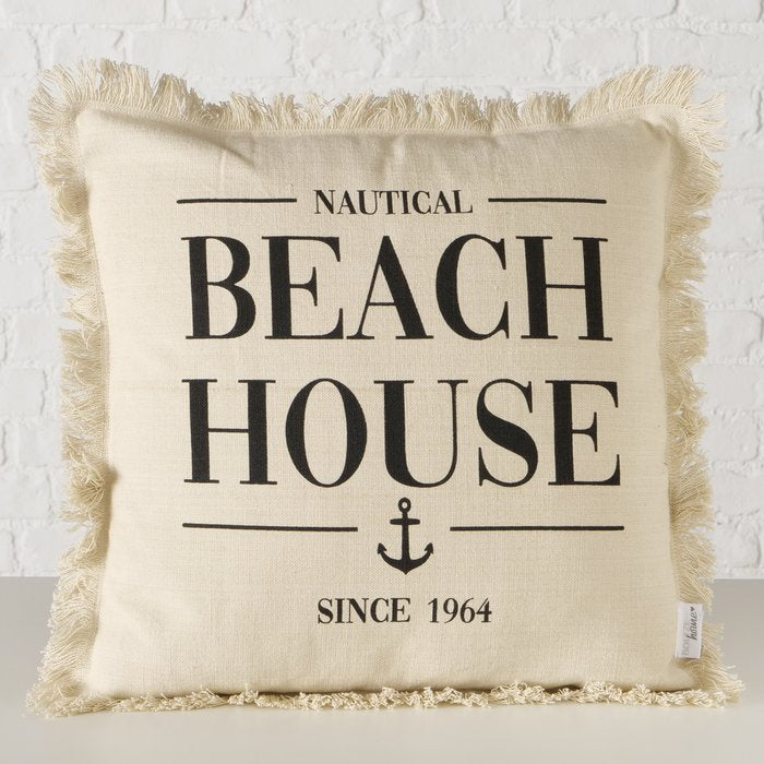 Kissen Nautic Beach House – maritimes Dekokissen aus Baumwolle in Beige