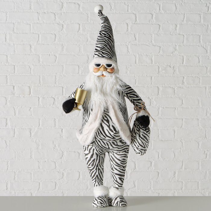 Weihnachtsfigur Santa Zebra – handgearbeiteter Weihnachtsmann in Schwarz Weiß, 100 cm