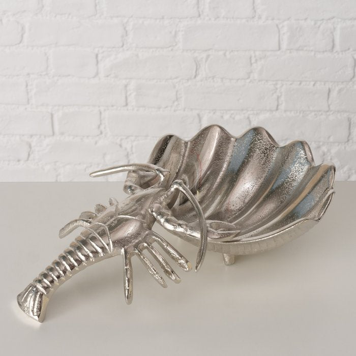 Schale Lobster – dekorative Metallschale mit Hummer und Muschel aus Aluminium in Silber