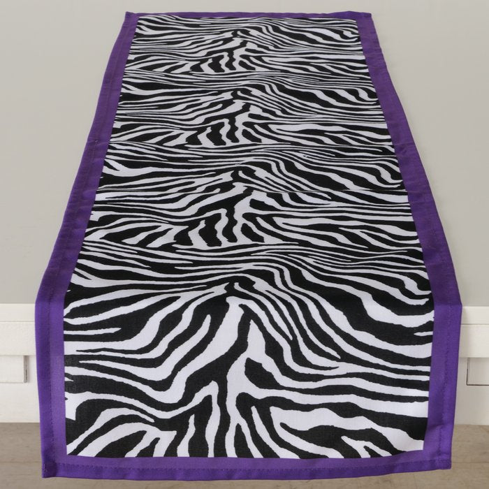 Tischläufer Zebra 140 x 40 cm mit lila Rand, moderner Animal Print