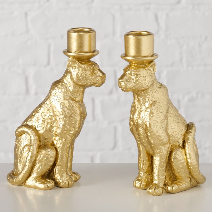 2er Set Kerzenleuchter Leos Leopard Gold – handgearbeitete Deko Kerzenhalter