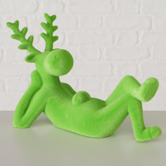 Figur Timor – moderner Deko Hirsch in Grün mit beflockter Oberfläche
