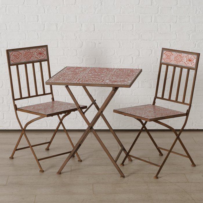 Gartenmöbelset Rosso 3 teilig aus Metall und Keramik