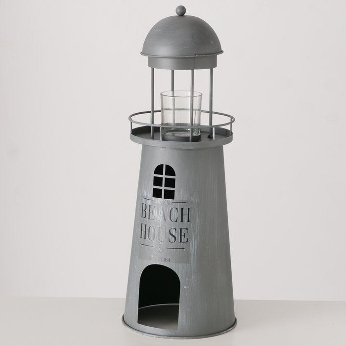 Laterne Nautic Leuchtturm XL Beach House – maritime Laterne aus Metall und Glas in Grau