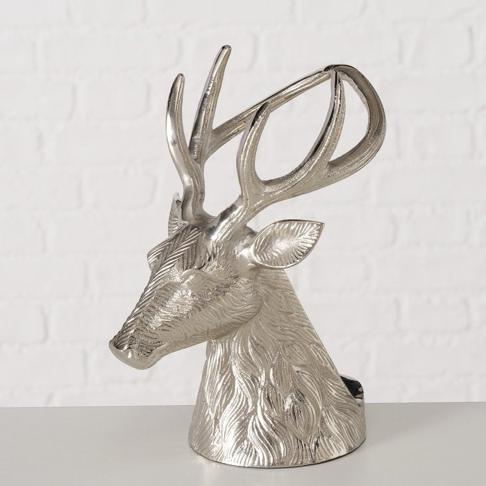 Flaschenträger Claudius – dekorativer Flaschenhalter in Hirschform aus Aluminium in Silber
