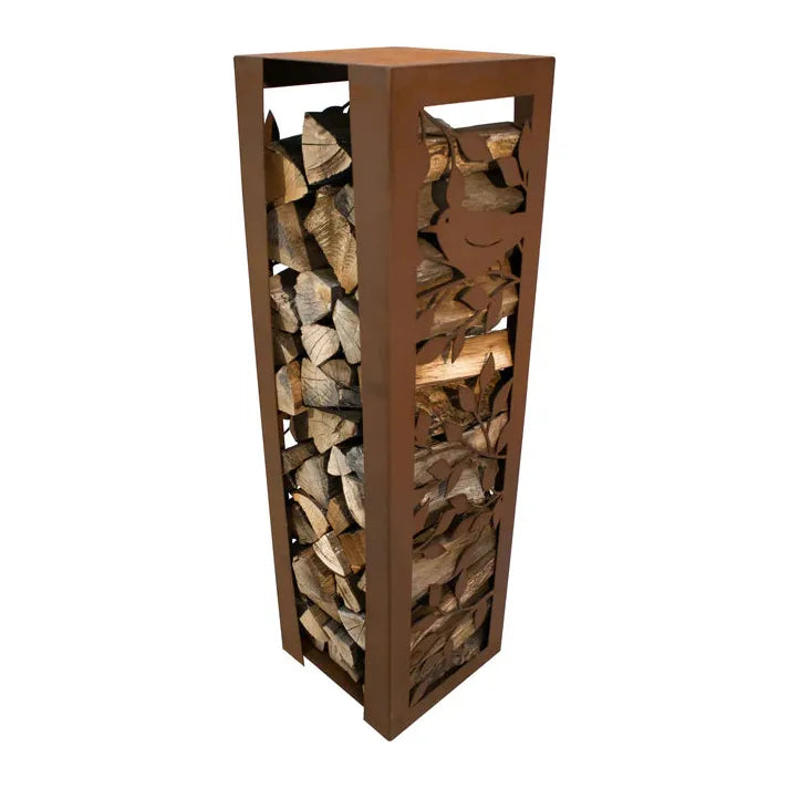 Holzlege Vogel aus Metall 120 cm dekorative Holzaufbewahrung