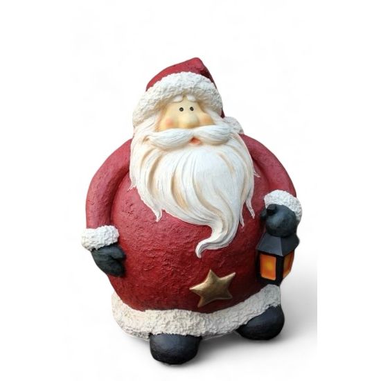 XXL Weihnachtsmann mit Laterne – große Weihnachtsfigur aus Polyresin, 82,5 cm