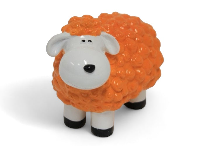 Deko Schaf Lustig Orange aus Kunstharz – fröhliche Tierfigur für Haus und Garten