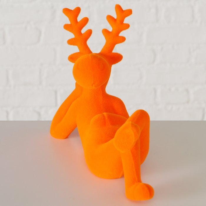 Figur Timor – moderner Deko Hirsch in Orange mit beflockter Oberfläche