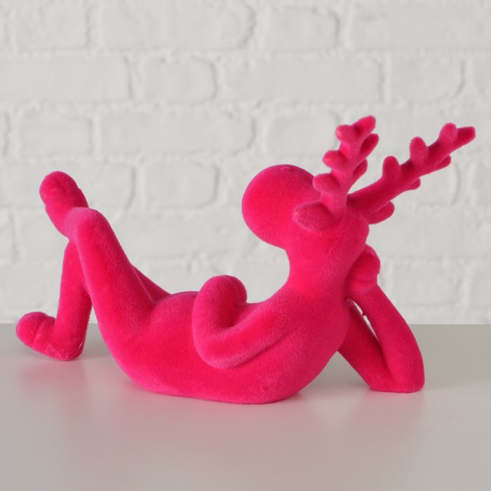 Figur Timor – moderner Deko Hirsch in Pink mit beflockter Oberfläche