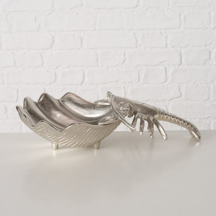 Schale Lobster – dekorative Metallschale mit Hummer und Muschel aus Aluminium in Silber