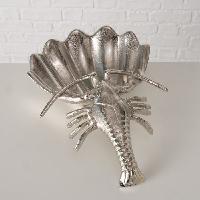 Schale Lobster – dekorative Metallschale mit Hummer und Muschel aus Aluminium in Silber