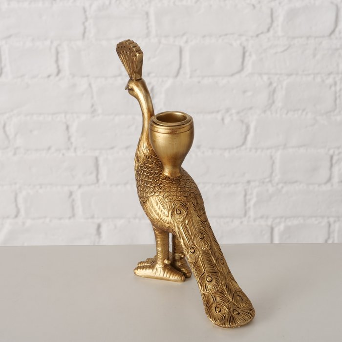 Kerzenleuchter Paon Pfau Gold – dekorativer Kerzenhalter mit Glanz Effekt