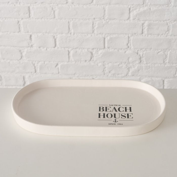 Tablett Nautic Beach House – maritimes Keramik Tablett aus Steingut in Weiß