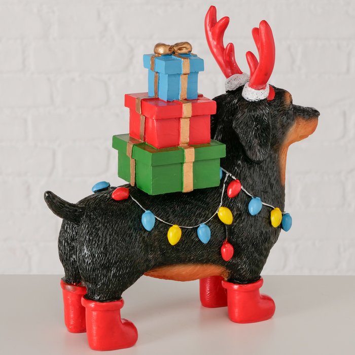 Dekofigur Hund Chase mit Geschenken, handgearbeitet, 21,5 cm hoch