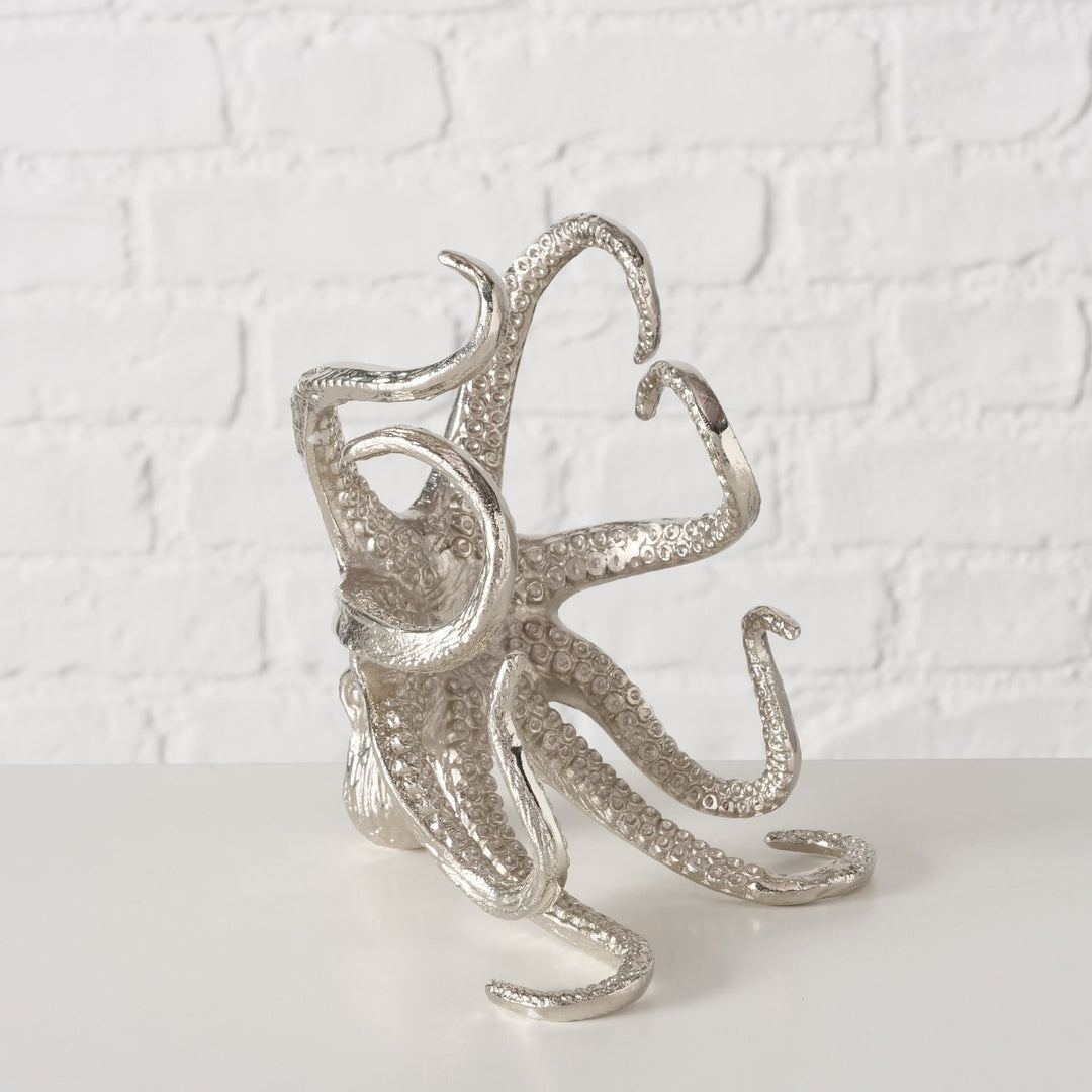 Flaschenträger Octo – dekorativer Flaschenhalter aus Aluminium in Silber