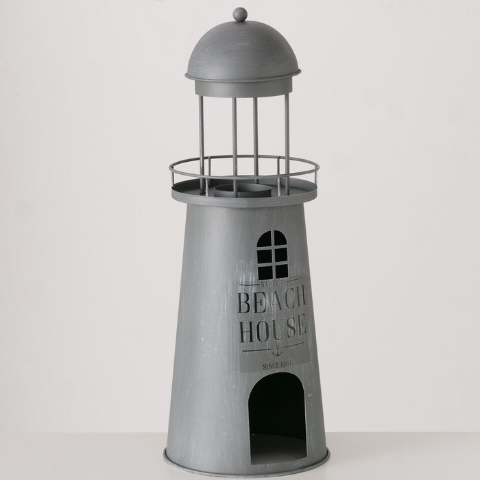Laterne Nautic Leuchtturm XL Beach House – maritime Laterne aus Metall und Glas in Grau