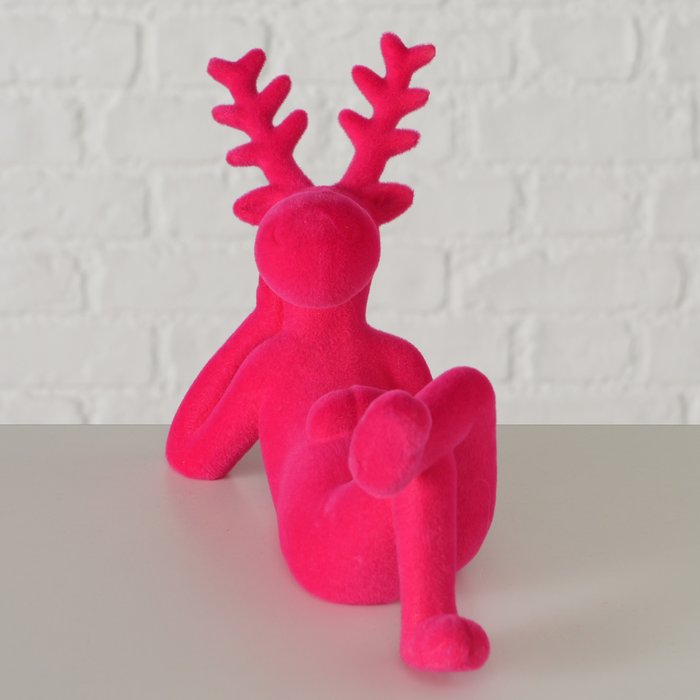 Figur Timor – moderner Deko Hirsch in Pink mit beflockter Oberfläche