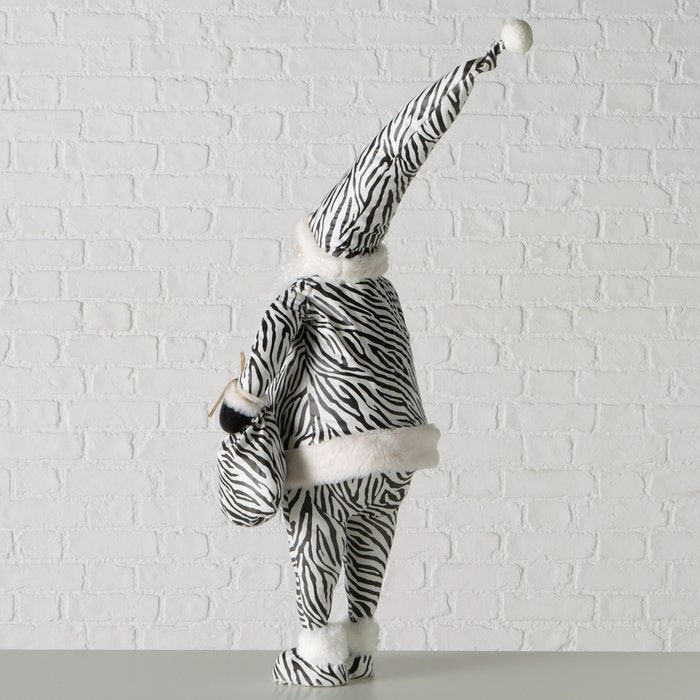 Weihnachtsfigur Santa Zebra – handgearbeiteter Weihnachtsmann in Schwarz Weiß, 100 cm