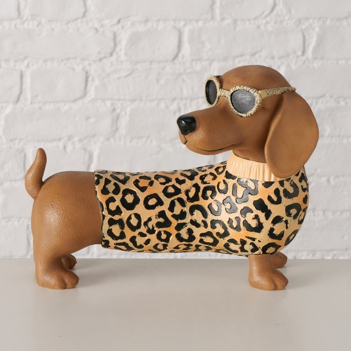 Dekofigur Hund Collyn mit Leo Design aus Kunstharz, handgearbeitet, 25 cm lang
