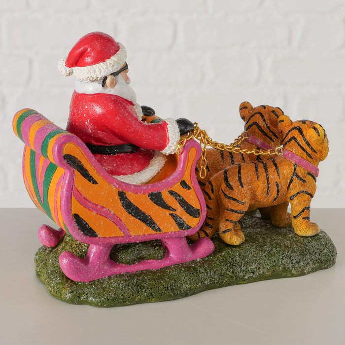 Weihnachtsfigur Santa mit Tiger Schlitten, handgemalt, 15 cm lang