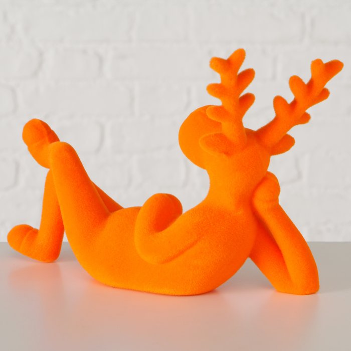 Figur Timor – moderner Deko Hirsch in Orange mit beflockter Oberfläche
