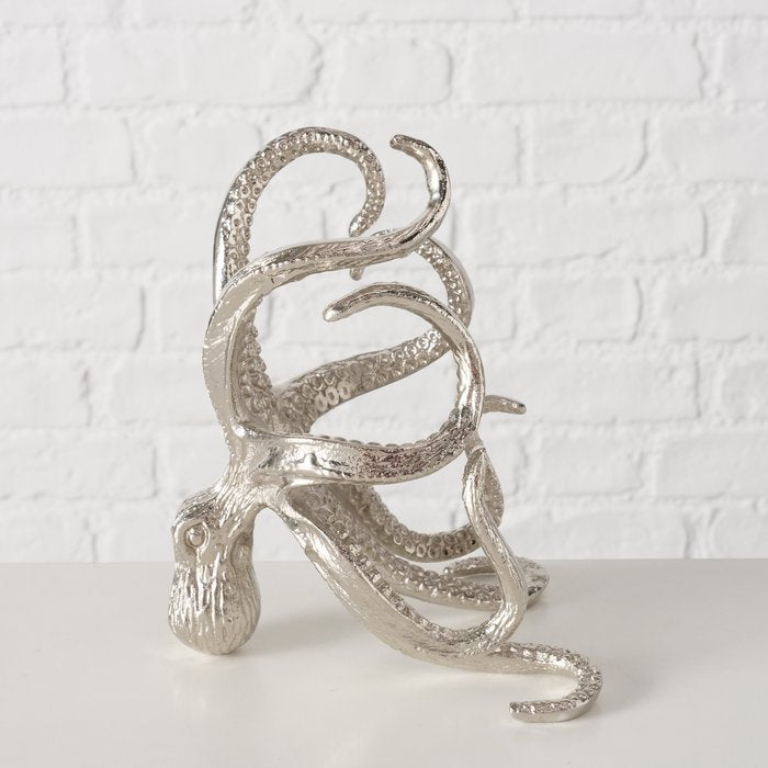 Flaschenträger Octo – dekorativer Flaschenhalter aus Aluminium in Silber