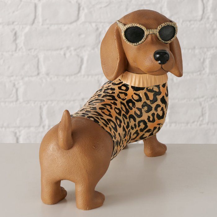 Dekofigur Hund Collyn mit Leo Design aus Kunstharz, handgearbeitet, 25 cm lang