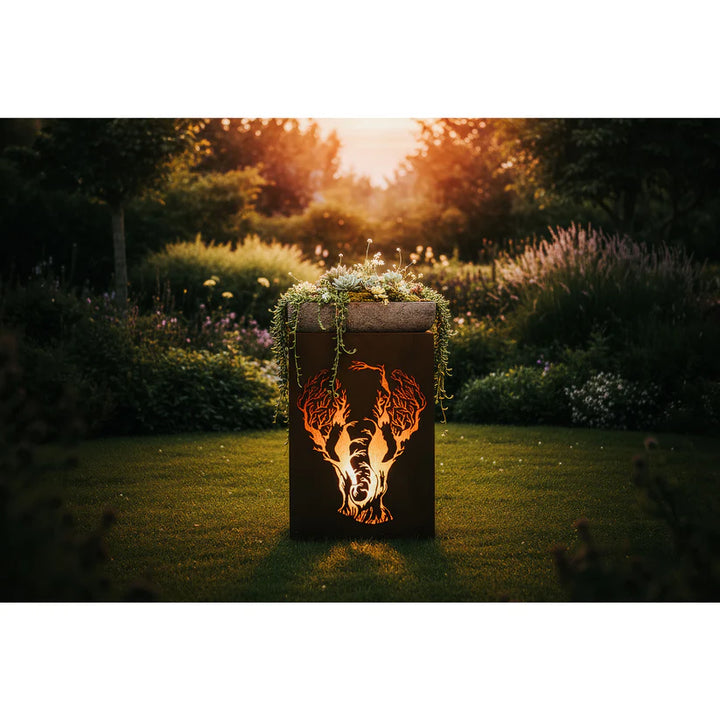 Säule Elefant – dekorative Gartensäule aus Metall in Edelrost Optik